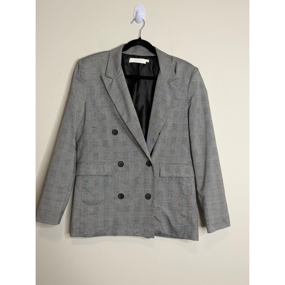 ASTR The Label Women's Black White Glen Plaid‎ Double Breasted Blazer Jacket  M